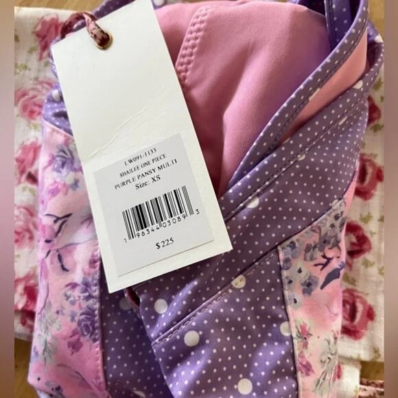 LoveShackFancy Purple Pansy Floral Shailee One Piece Swimsuit XS‎ NWT - Picture 11 of 11